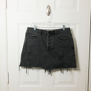 We the Free Black Distressed Button Fly Denim Mini Jean Skirt Size 31